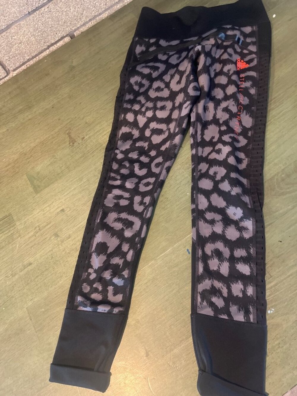 Adidas By Stella McCartney Leopard Print Leggings XS Black & Gray Stretch Active